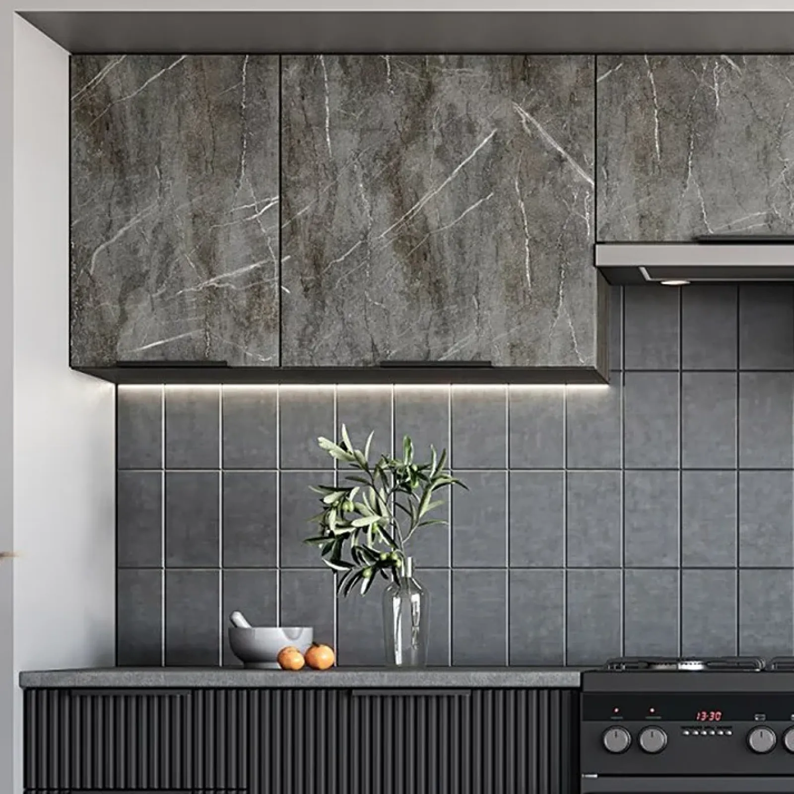 Garnero Arredamenti Cucine Complete|Cucine Complete-Cucina 240cm completa componibile moderna marmo nero grigio Yangon