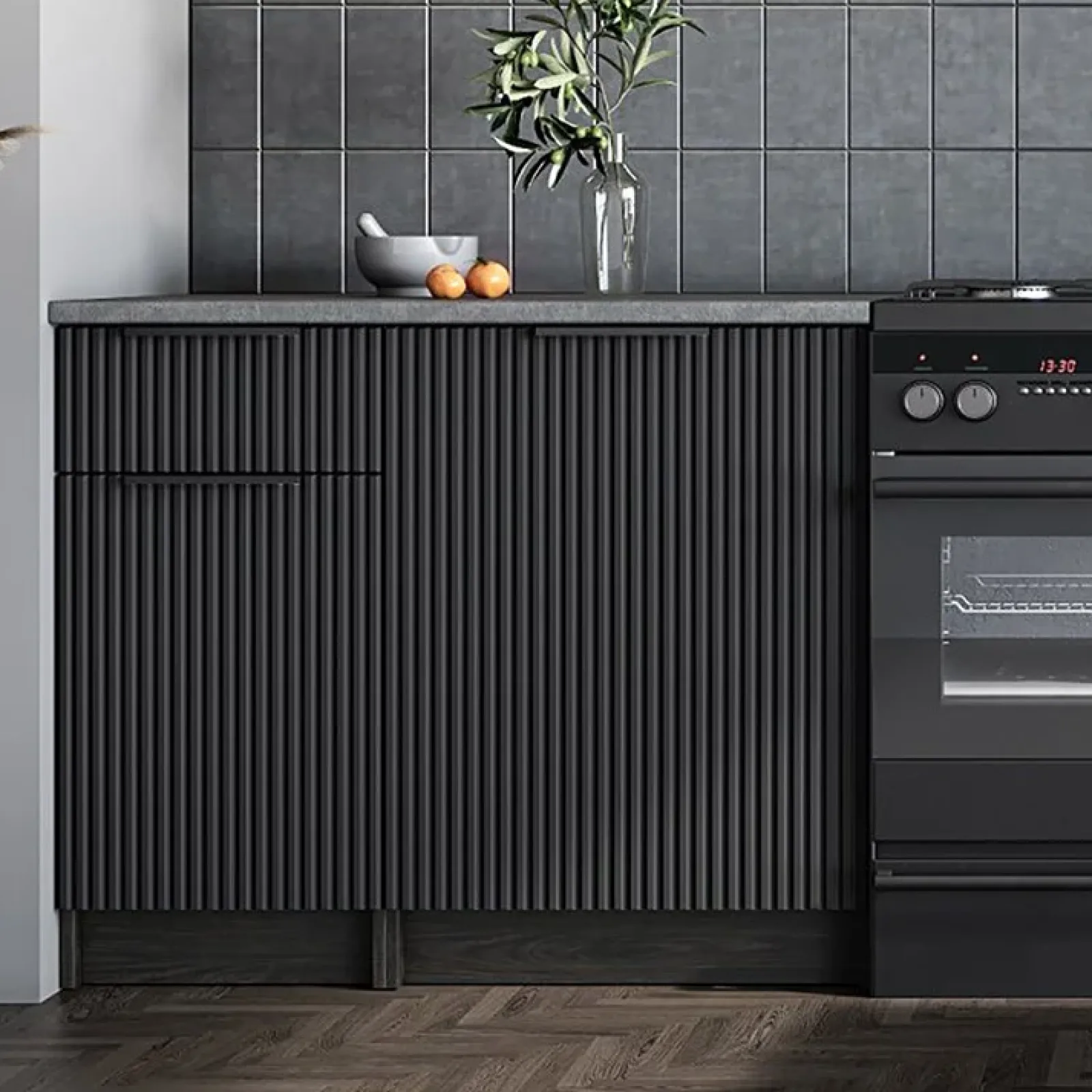 Garnero Arredamenti Cucine Complete|Cucine Complete-Cucina 240cm completa componibile moderna marmo nero grigio Yangon