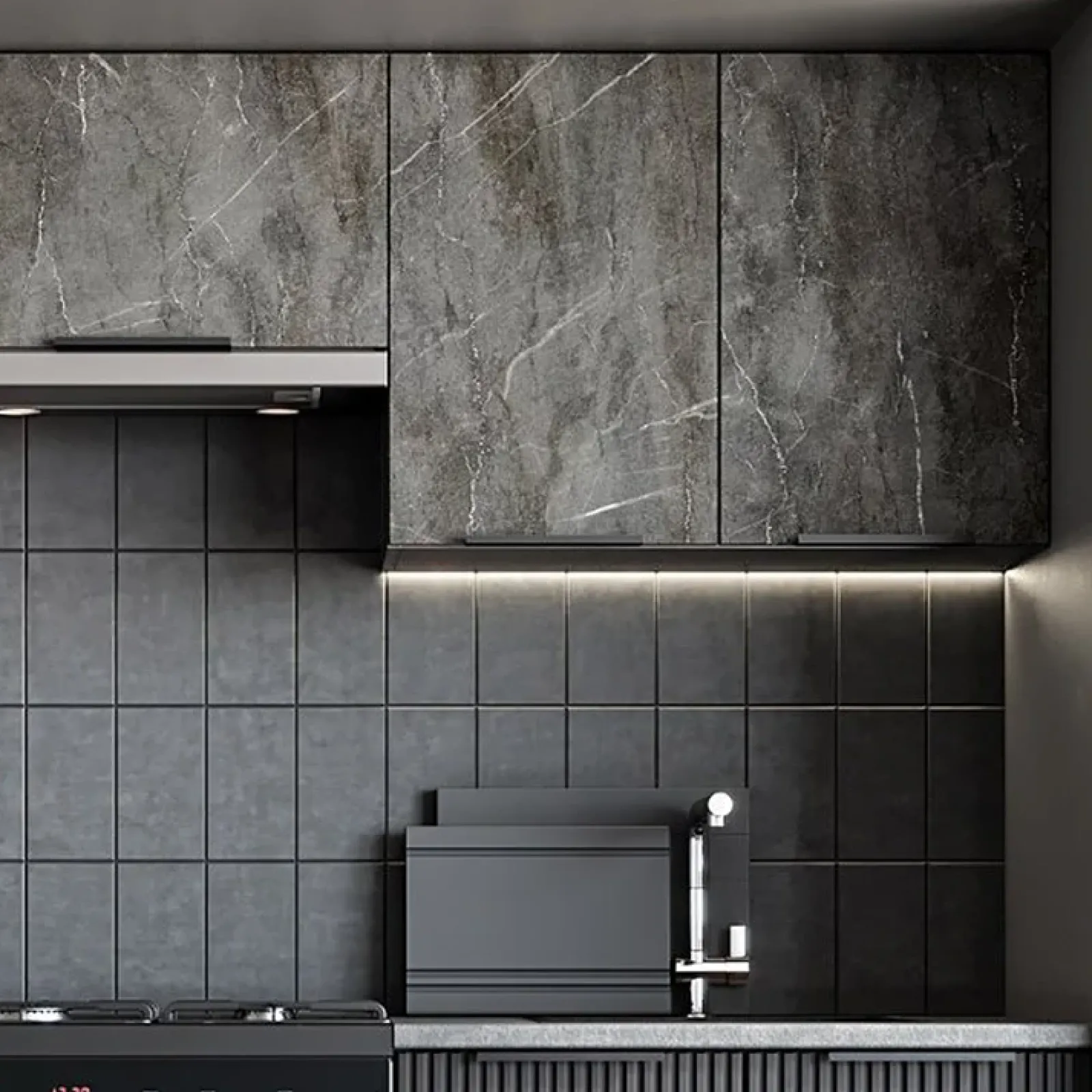 Garnero Arredamenti Cucine Complete|Cucine Complete-Cucina 240cm completa componibile moderna marmo nero grigio Yangon