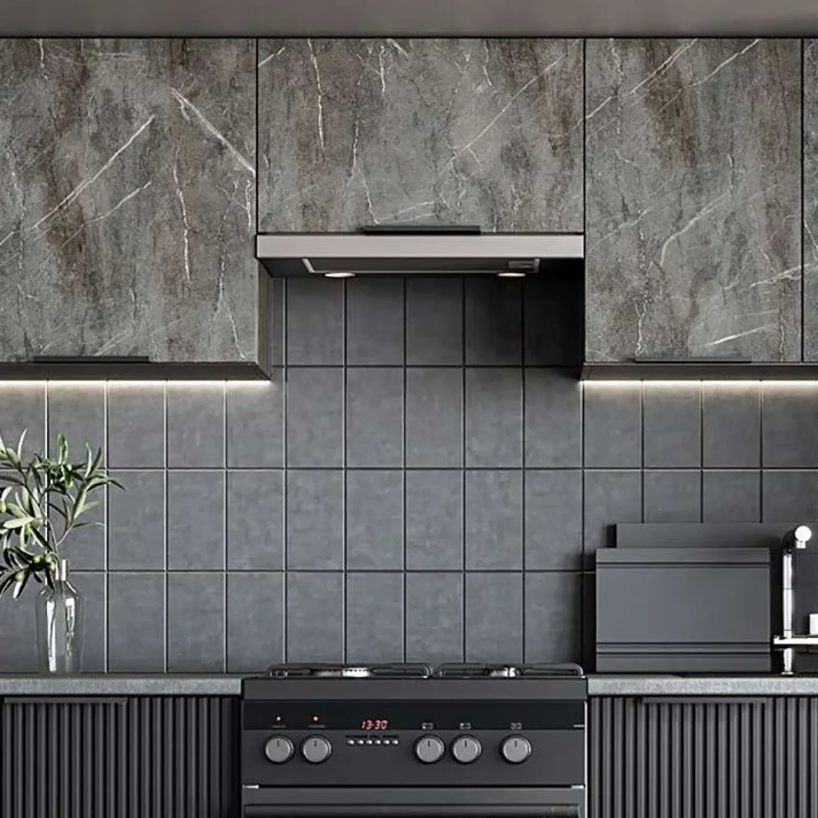 Garnero Arredamenti Cucine Complete|Cucine Complete-Cucina 240cm completa componibile moderna marmo nero grigio Yangon