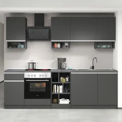 Garnero Arredamenti Cucine Complete|Cucine Complete-Cucina 255cm componibile lineare moderna antracite grigio pietra Gourmet Elegance Antracite - Grigio pietra