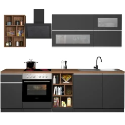 Garnero Arredamenti Cucine Complete|Cucine Complete-Cucina 255cm componibile lineare moderna antracite rovere Gourmet Prestige Antracite - Rovere