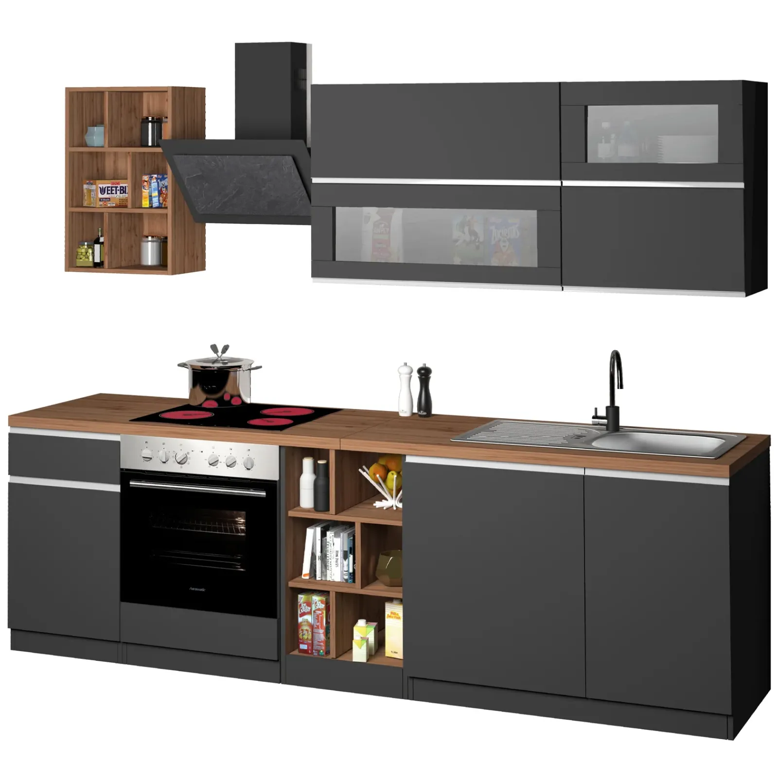 Garnero Arredamenti Cucine Complete|Cucine Complete-Cucina 255cm componibile lineare moderna antracite rovere Gourmet Prestige Antracite - Rovere