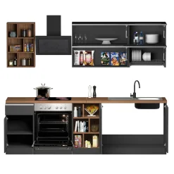 Garnero Arredamenti Cucine Complete|Cucine Complete-Cucina 255cm componibile lineare moderna antracite rovere Gourmet Prestige Antracite - Rovere