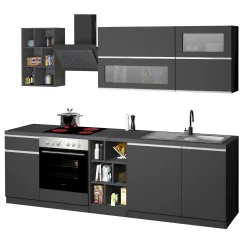 Garnero Arredamenti Cucine Complete|Cucine Complete-Cucina 255cm componibile lineare moderna antracite grigio pietra Gourmet Prestige Antracite - Grigio pietra