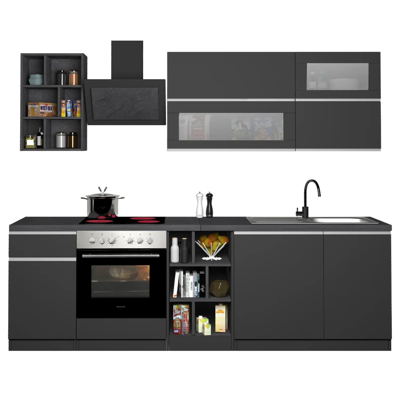 Garnero Arredamenti Cucine Complete|Cucine Complete-Cucina 255cm componibile lineare moderna antracite grigio pietra Gourmet Prestige Antracite - Grigio pietra