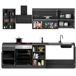 Garnero Arredamenti Cucine Complete|Cucine Complete-Cucina 255cm componibile lineare moderna antracite grigio pietra Gourmet Prestige Antracite - Grigio pietra