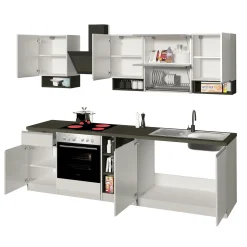 Garnero Arredamenti Cucine Complete|Cucine Complete-Cucina 255cm componibile lineare moderna bianco grigio pietra Gourmet Pure Bianco Lucido - Grigio pietra