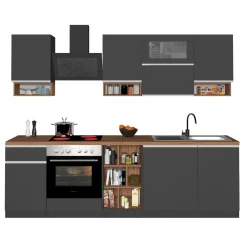 Garnero Arredamenti Cucine Complete|Cucine Complete-Cucina 255cm componibile lineare moderna antracite rovere Gourmet Pure Antracite - Rovere