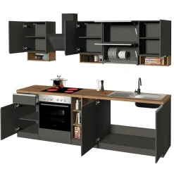 Garnero Arredamenti Cucine Complete|Cucine Complete-Cucina 255cm componibile lineare moderna antracite rovere Gourmet Pure Antracite - Rovere