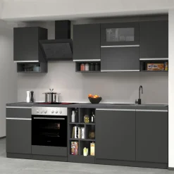 Garnero Arredamenti Cucine Complete|Cucine Complete-Cucina 255cm componibile lineare moderna antracite grigio pietra Gourmet Pure Antracite - Grigio pietra
