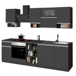 Garnero Arredamenti Cucine Complete|Cucine Complete-Cucina 255cm componibile lineare moderna antracite grigio pietra Gourmet Pure Antracite - Grigio pietra