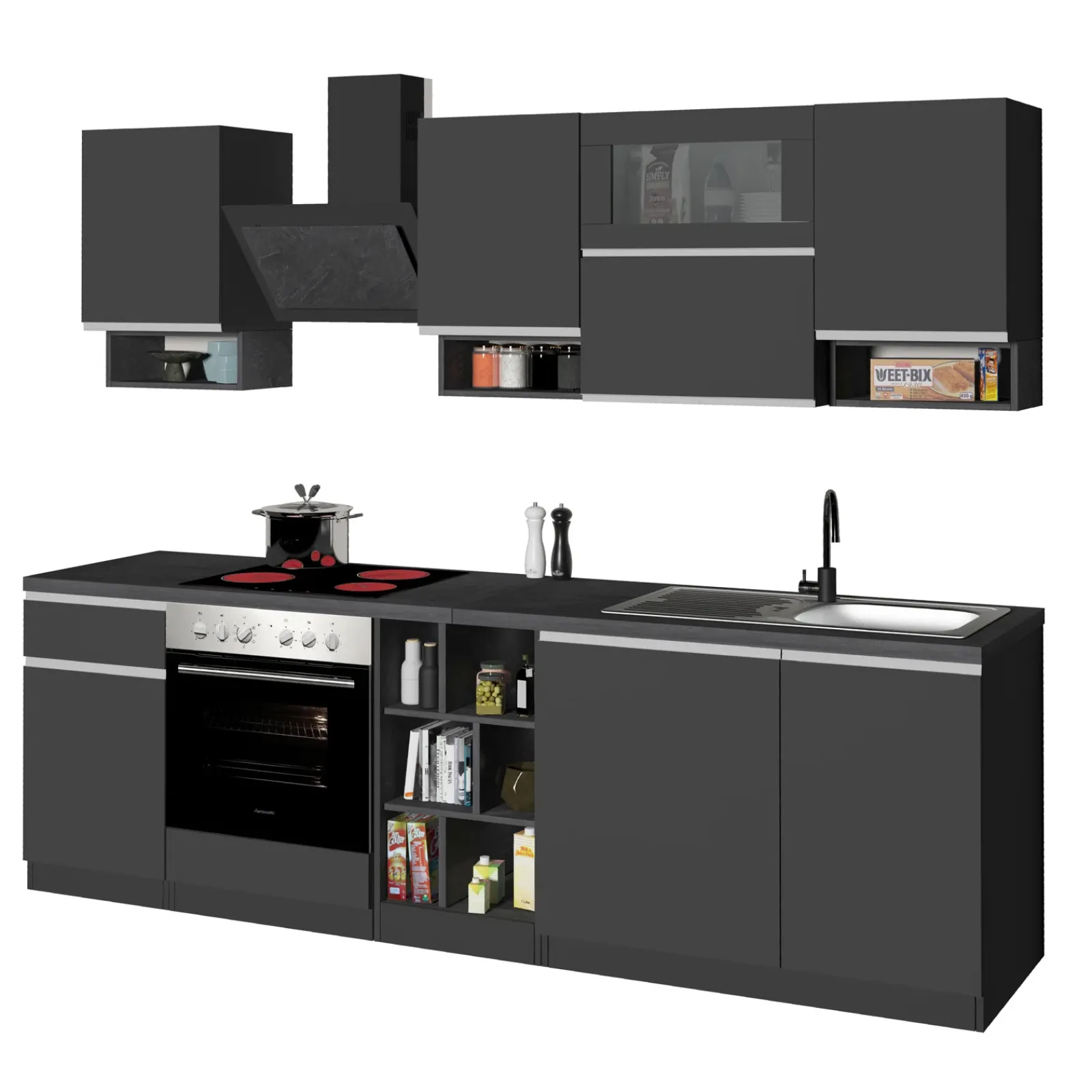 Garnero Arredamenti Cucine Complete|Cucine Complete-Cucina 255cm componibile lineare moderna antracite grigio pietra Gourmet Pure Antracite - Grigio pietra