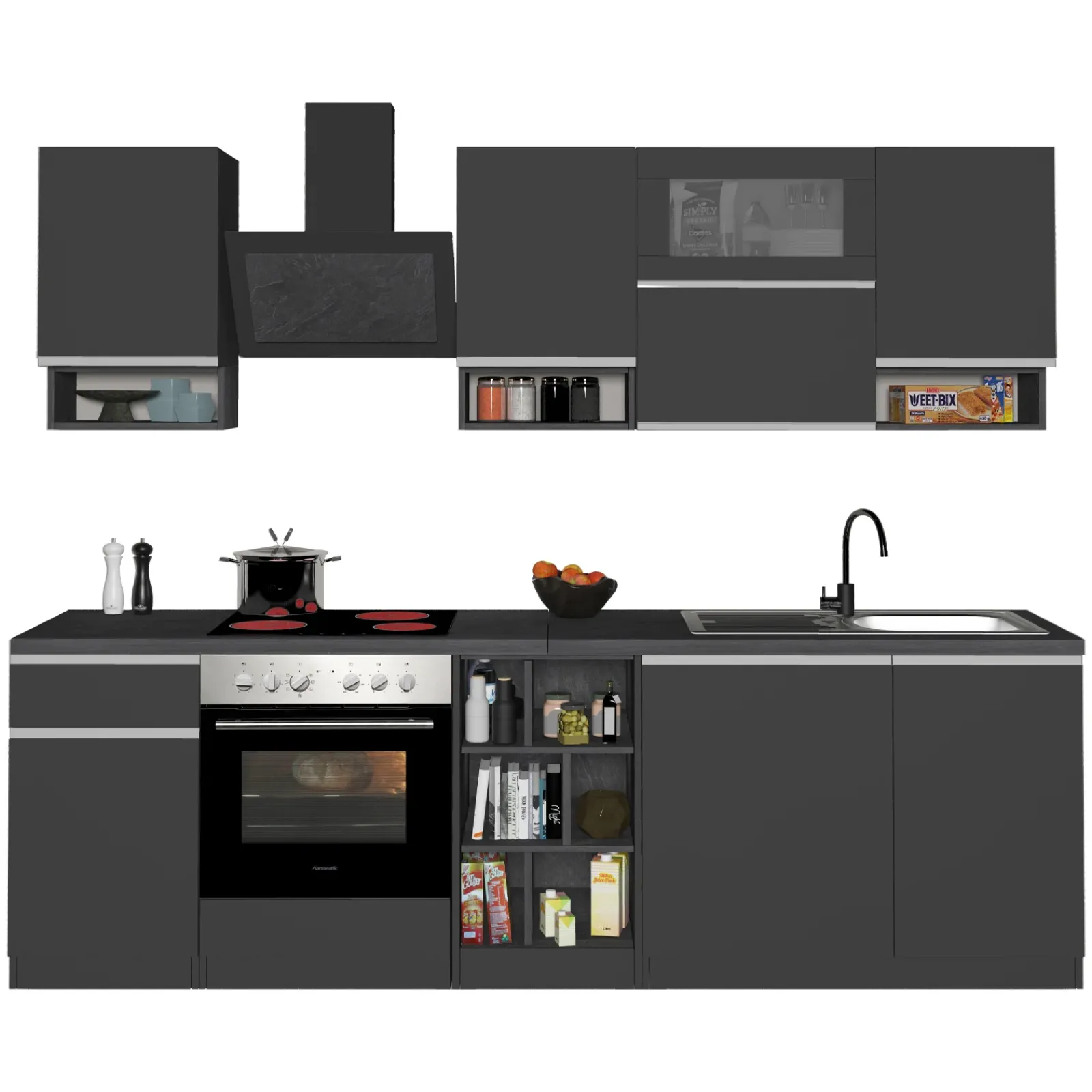 Garnero Arredamenti Cucine Complete|Cucine Complete-Cucina 255cm componibile lineare moderna antracite grigio pietra Gourmet Pure Antracite - Grigio pietra