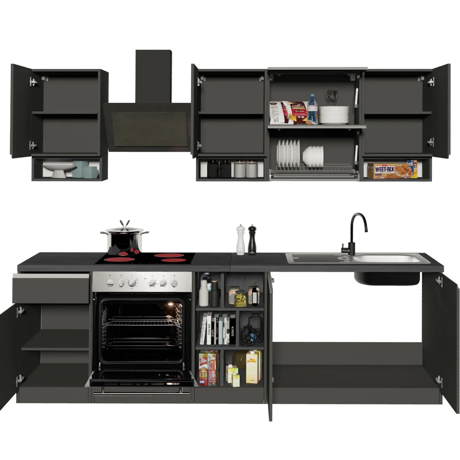 Garnero Arredamenti Cucine Complete|Cucine Complete-Cucina 255cm componibile lineare moderna antracite grigio pietra Gourmet Pure Antracite - Grigio pietra