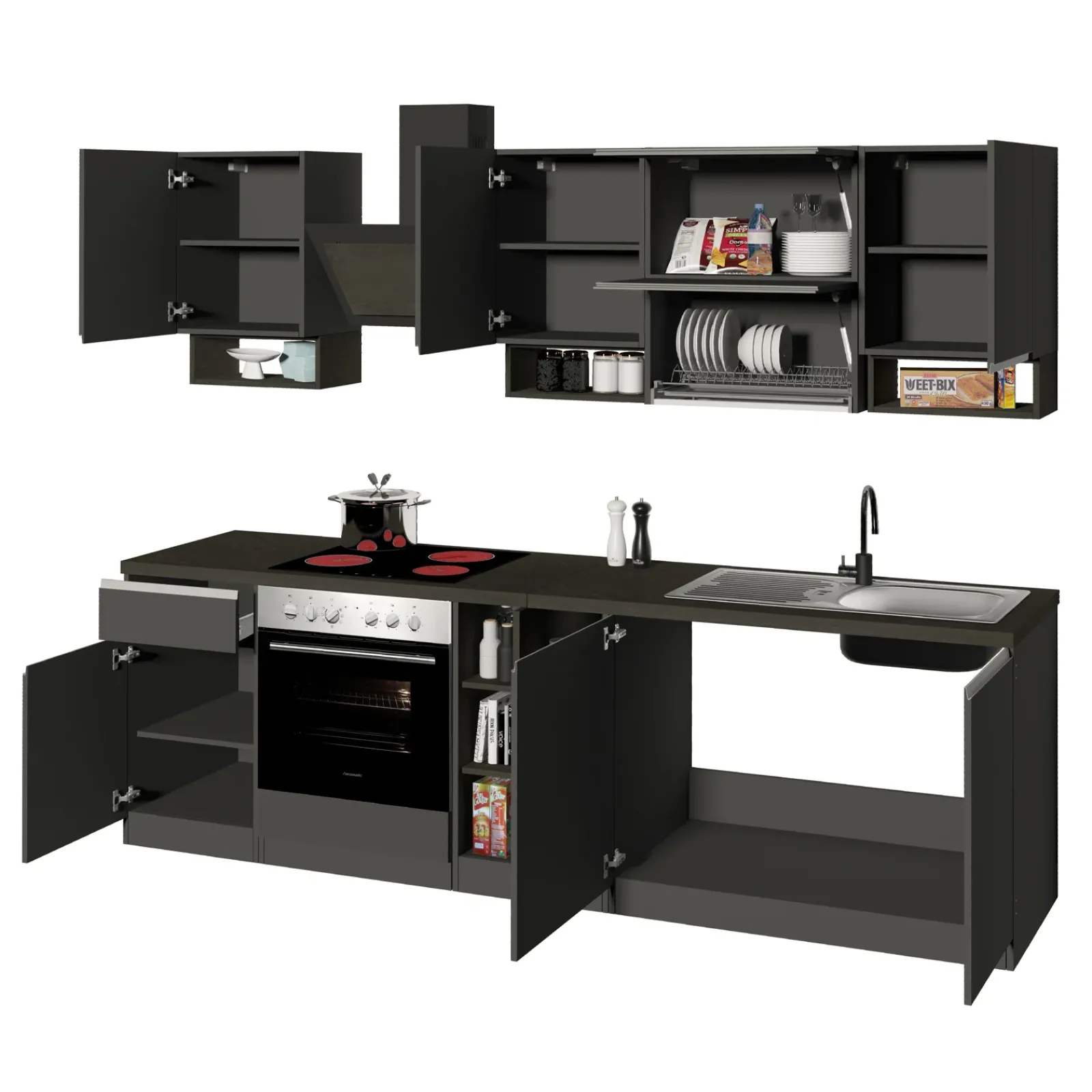 Garnero Arredamenti Cucine Complete|Cucine Complete-Cucina 255cm componibile lineare moderna antracite grigio pietra Gourmet Pure Antracite - Grigio pietra
