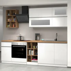Garnero Arredamenti Cucine Complete|Cucine Complete-Cucina 255cm componibile lineare moderna bianco rovere Gourmet Prestige Bianco Lucido - Rovere