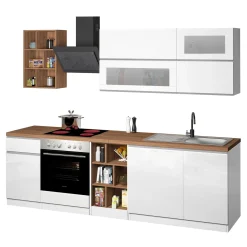 Garnero Arredamenti Cucine Complete|Cucine Complete-Cucina 255cm componibile lineare moderna bianco rovere Gourmet Prestige Bianco Lucido - Rovere