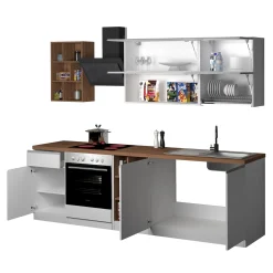 Garnero Arredamenti Cucine Complete|Cucine Complete-Cucina 255cm componibile lineare moderna bianco rovere Gourmet Prestige Bianco Lucido - Rovere
