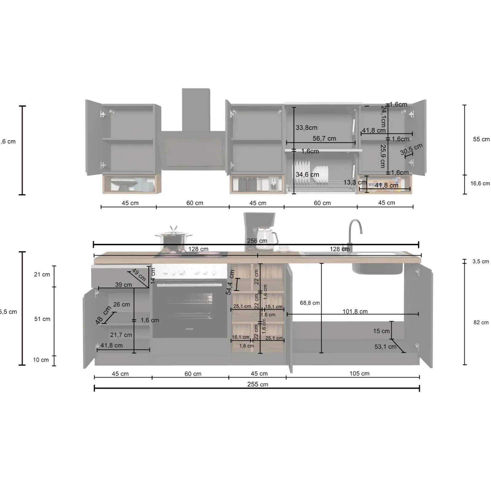 Garnero Arredamenti Cucine Complete|Cucine Complete-Cucina 255cm componibile lineare moderna bianco rovere Gourmet Pure Bianco Lucido - Rovere