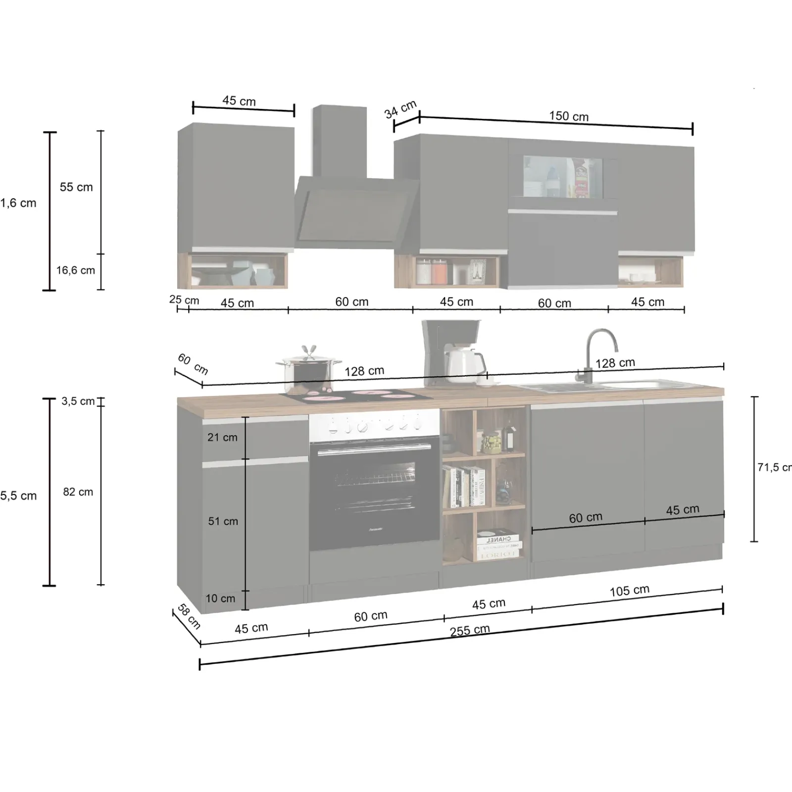 Garnero Arredamenti Cucine Complete|Cucine Complete-Cucina 255cm componibile lineare moderna bianco rovere Gourmet Pure Bianco Lucido - Rovere