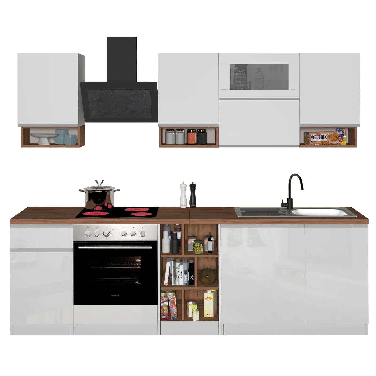 Garnero Arredamenti Cucine Complete|Cucine Complete-Cucina 255cm componibile lineare moderna bianco rovere Gourmet Pure Bianco Lucido - Rovere