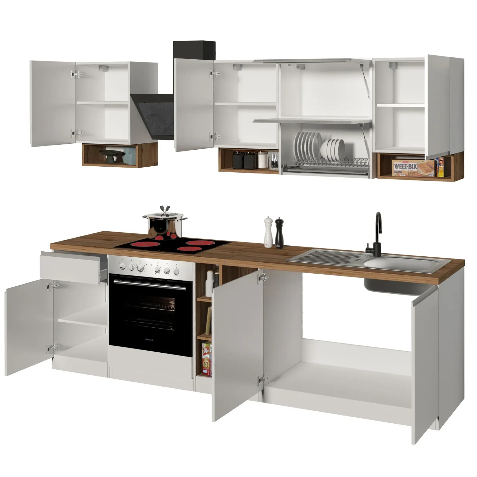 Garnero Arredamenti Cucine Complete|Cucine Complete-Cucina 255cm componibile lineare moderna bianco rovere Gourmet Pure Bianco Lucido - Rovere
