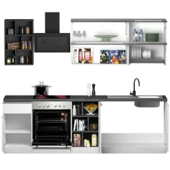 Garnero Arredamenti Cucine Complete|Cucine Complete-Cucina 255cm componibile lineare moderna bianco grigio pietra Gourmet Prestige Bianco Lucido - Grigio pietra