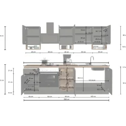 Garnero Arredamenti Cucine Complete|Cucine Complete-Cucina 255cm componibile lineare moderna antracite rovere Gourmet Elegance Antracite - Rovere