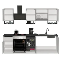 Garnero Arredamenti Cucine Complete|Cucine Complete-Cucina 255cm componibile lineare moderna bianco grigio pietra Gourmet Elegance Bianco Lucido - Grigio pietra