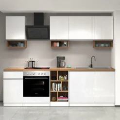 Garnero Arredamenti Cucine Complete|Cucine Complete-Cucina 255cm componibile lineare moderna bianco rovere Gourmet Elegance Bianco Lucido - Rovere