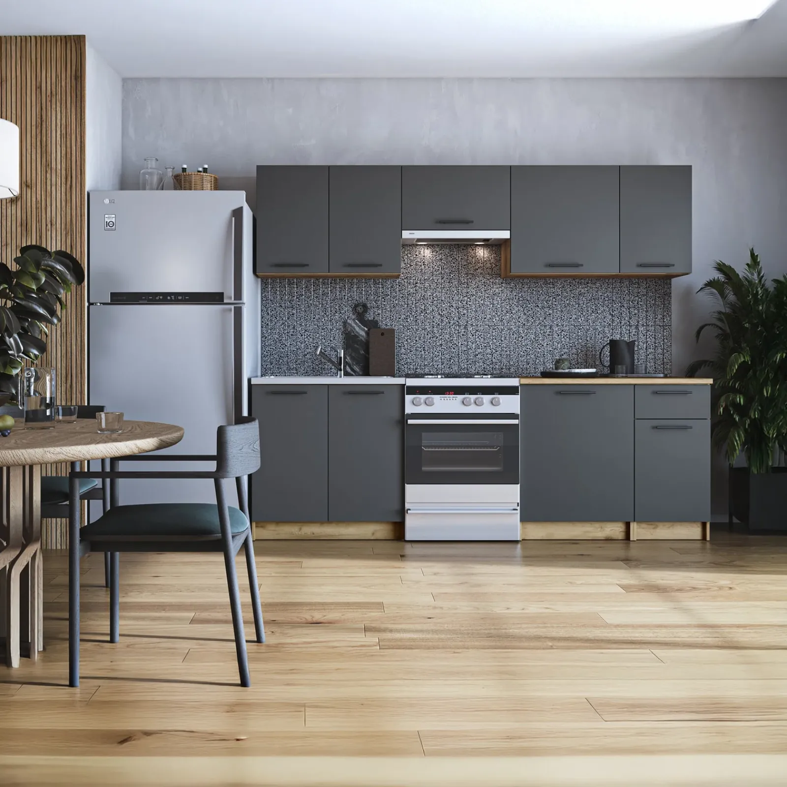 Garnero Arredamenti Cucine Complete|Cucine Complete-Cucina 240cm moderna componibile standard antracite rovere Urban Antracite - Rovere