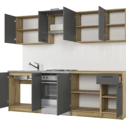 Garnero Arredamenti Cucine Complete|Cucine Complete-Cucina 240cm moderna componibile standard antracite rovere Urban Antracite - Rovere