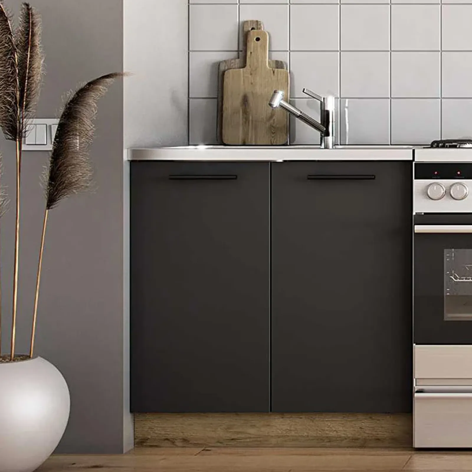 Garnero Arredamenti Cucine Complete|Cucine Complete-Cucina 240cm moderna componibile standard antracite rovere Urban Antracite - Rovere