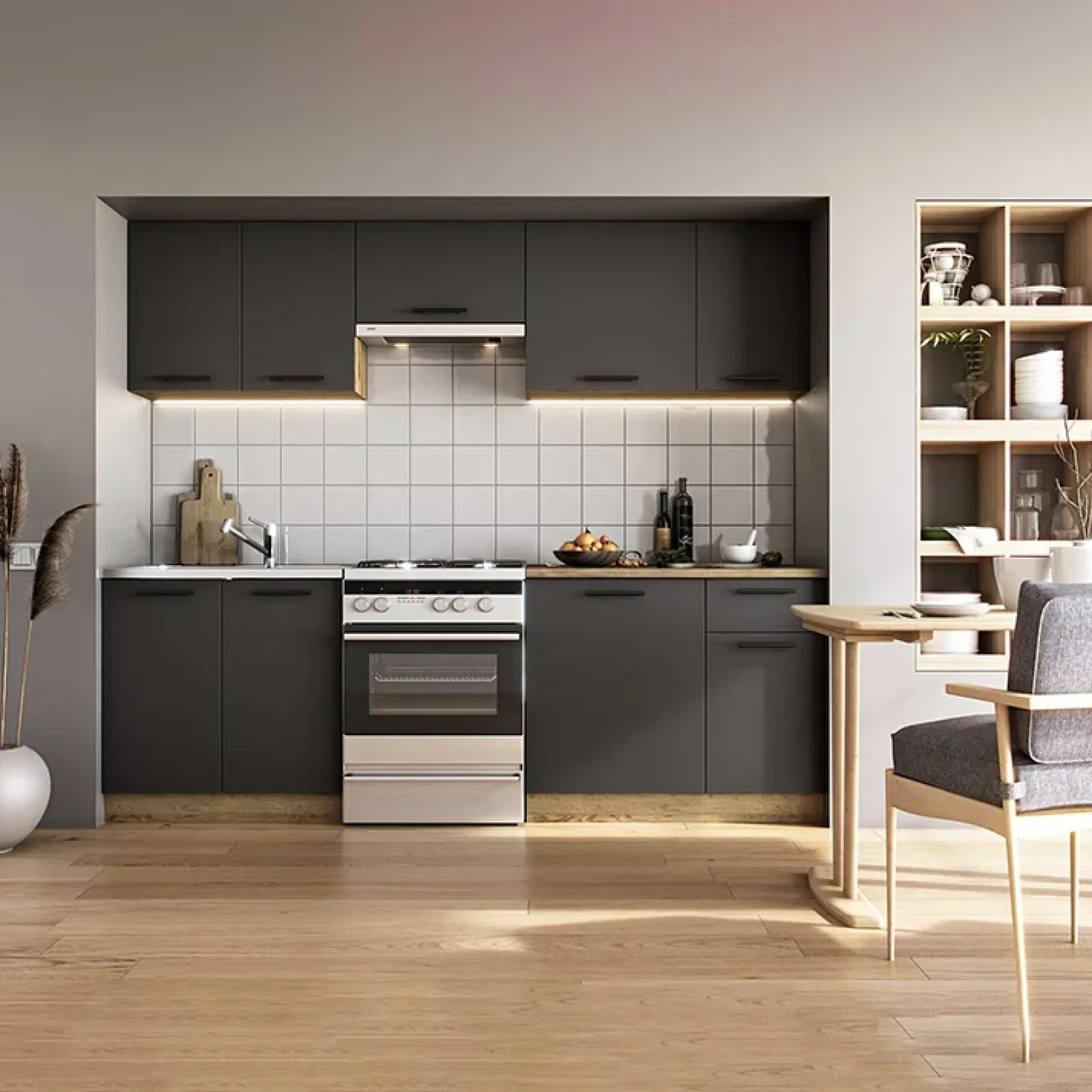 Garnero Arredamenti Cucine Complete|Cucine Complete-Cucina 240cm moderna componibile standard antracite rovere Urban Antracite - Rovere