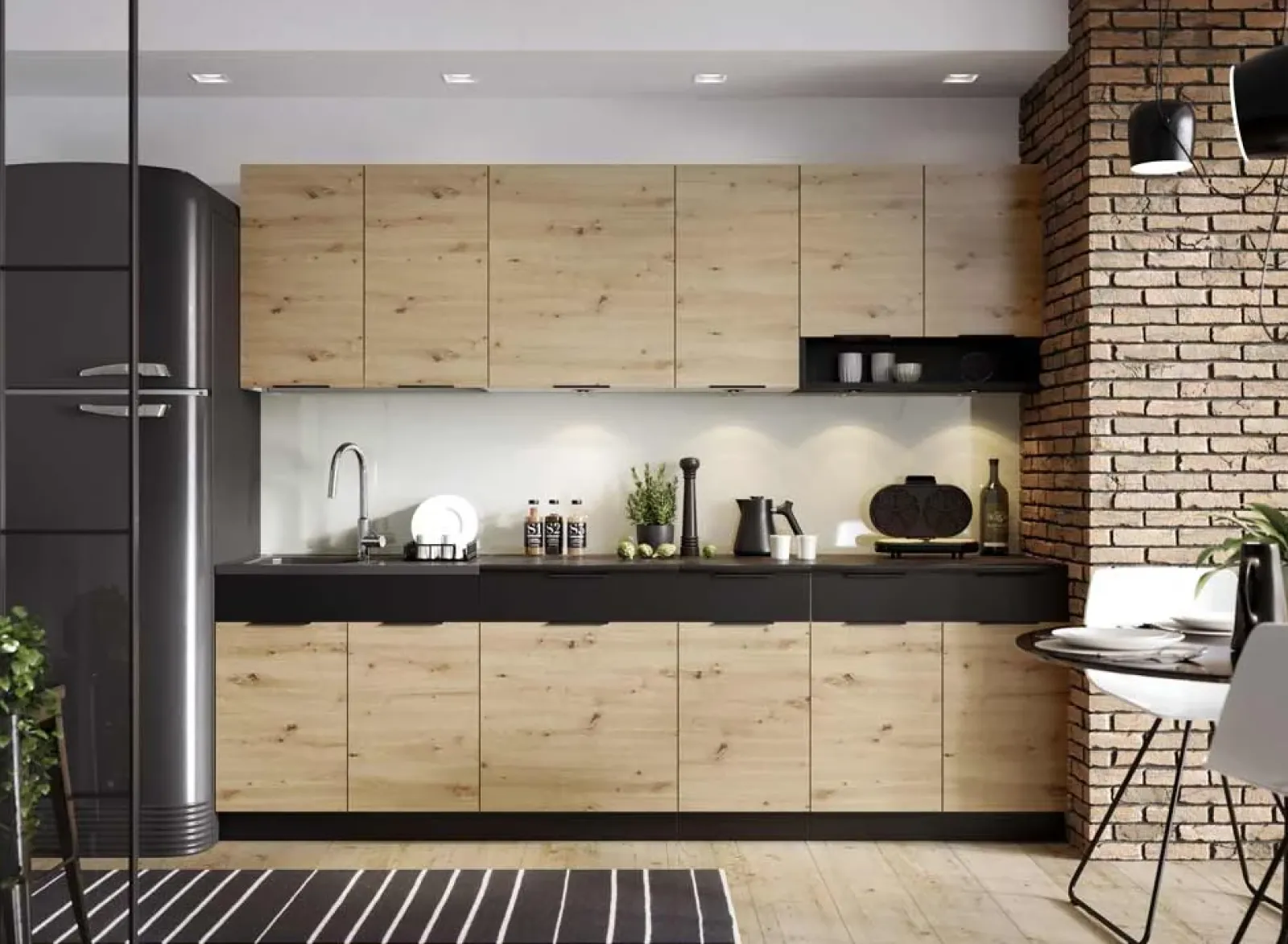 Garnero Arredamenti Cucine Complete|Cucine Complete-Cucina 260cm moderna componibile standard quercia nero Terry