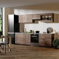 Garnero Arredamenti Cucine Complete|Cucine Complete-Cucina 260cm moderna componibile lineare rovere scuro Marika Wengè
