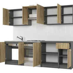 Garnero Arredamenti Cucine Complete|Cucine Complete-Cucina 240cm moderna componibile lineare quercia antracite Urban Quercia - Antracite