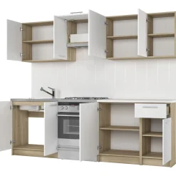 Garnero Arredamenti Cucine Complete|Cucine Complete-Cucina 240cm moderna componibile bianca rovere Urban Bianco Opaco - Rovere