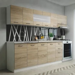 Garnero Arredamenti Cucine Complete|Cucine Complete-Cucina 260cm moderna lineare componibile rovere bianco vetro Cook Bianco Opaco - Rovere