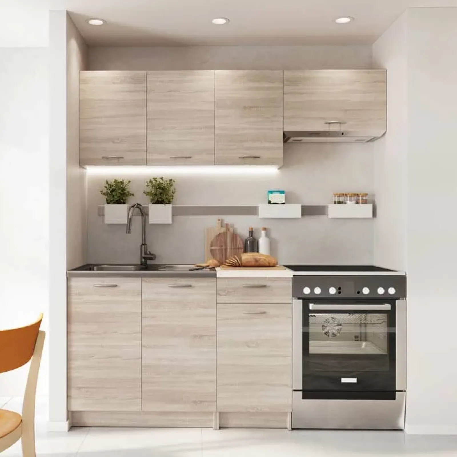 Garnero Arredamenti Cucine Complete|Cucine Complete-Cucina 180cm moderna lineare componibile sonoma Dalia Rovere