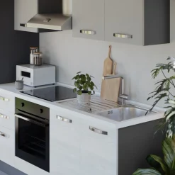 Garnero Arredamenti Cucine Complete|Cucine Complete-Cucina 255cm reversibile lineare bianco frassinato grigio MasterChef