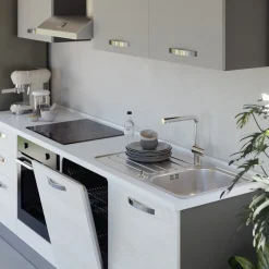 Garnero Arredamenti Cucine Complete|Cucine Complete-Cucina 240cm reversibile moderna lineare bianco frassinato grigio CookArt