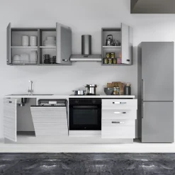 Garnero Arredamenti Cucine Complete|Cucine Complete-Cucina 240cm reversibile moderna lineare bianco frassinato grigio CookArt