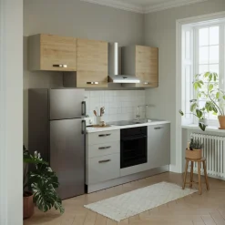 Garnero Arredamenti Cucine Complete|Cucine Complete-Cucina 240cm reversibile moderna lineare rovere grigio chiaro ChefEasy