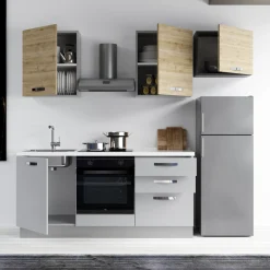 Garnero Arredamenti Cucine Complete|Cucine Complete-Cucina 240cm reversibile moderna lineare rovere grigio chiaro ChefEasy