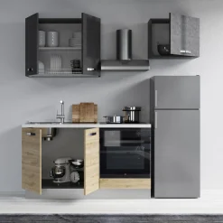 Garnero Arredamenti Cucine Complete|Cucine Complete-Cucina 210cm reversibile moderna lineare rovere antracite CookLux