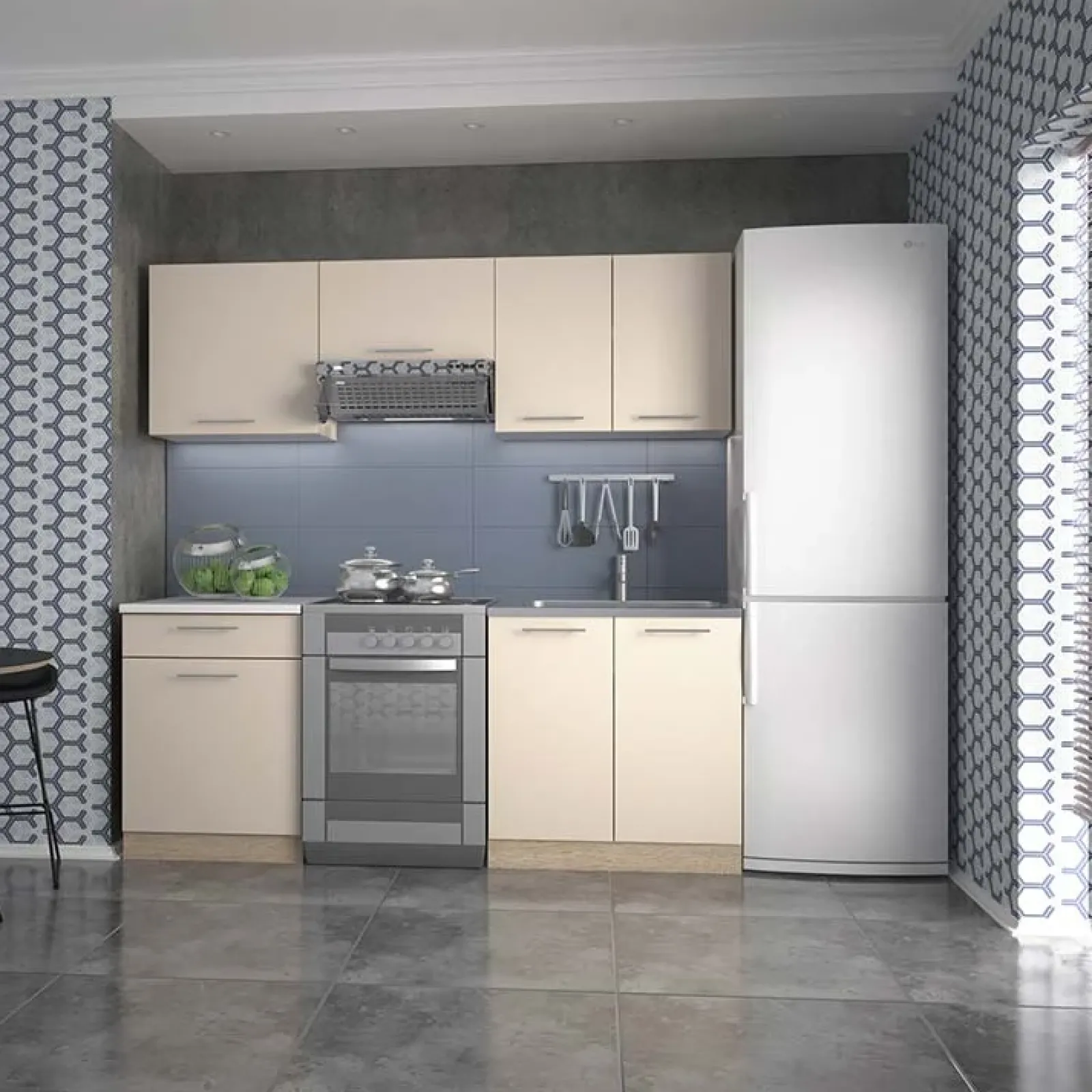 Garnero Arredamenti Cucine Complete|Cucine Complete-Cucina moderna 200cm lineare componibile rovere Matrix Beige