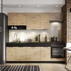 Garnero Arredamenti Cucine Complete|Cucine Complete-Cucina moderna componibile lineare 240cm quercia nero Terry 1