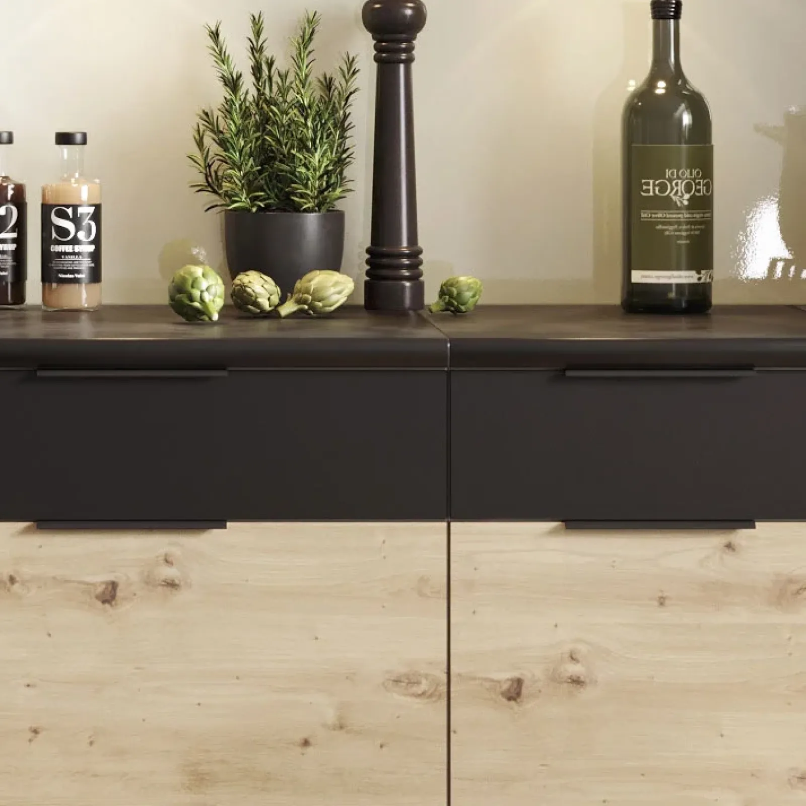 Garnero Arredamenti Cucine Complete|Cucine Complete-Cucina moderna componibile lineare 240cm quercia nero Terry 1